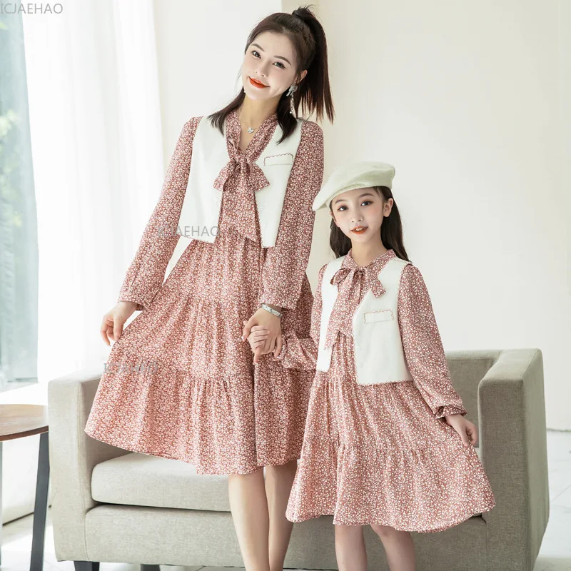 Mother Girl Matching Outfit Korean Style Dress Two Piece Set Women Girls Children Fashion Clothing New Autumn Spring Costume