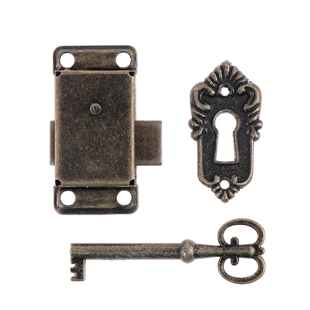 Set Cabinet Door Locks Antique Bronze Bronze Colour Chests Curio Jewellery Box Key Wooden Box Decorative Cover