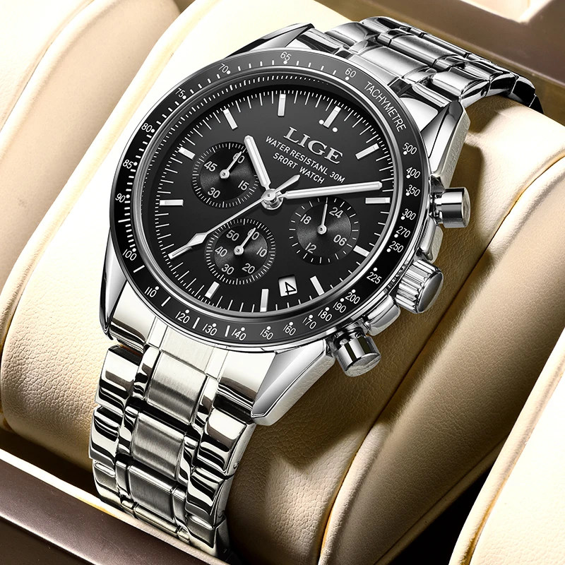 

Мужские часы LIGE, модные, роскошные, водонепроницаемые, светящиеся, с ремешком из нержавеющей стали, кварцевые, наручные часы для мужчин, montres hommes + BOX