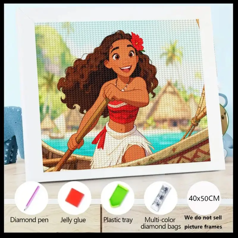 

1 шт. Набор алмазной живописи Моаны, 5D DIY Принцесса Диснея Полный дрель Кристалл для детей и взрослых, сцена тропических приключений для дома W