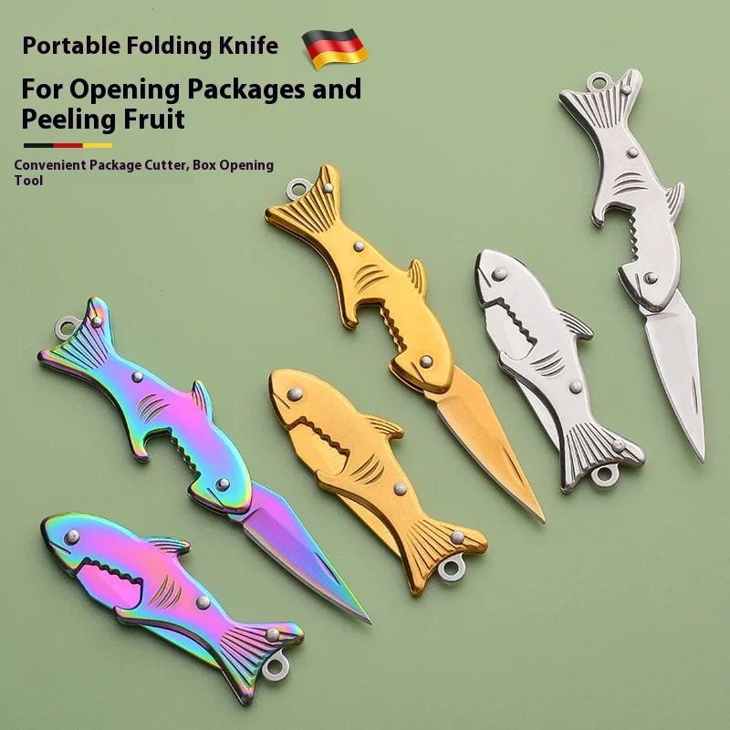 Folding Knife Creative Shark Mini Knife Outdoor Hunting EDC Tool Knife Portable Cutter Express Keychain Fruit Pocket Knife