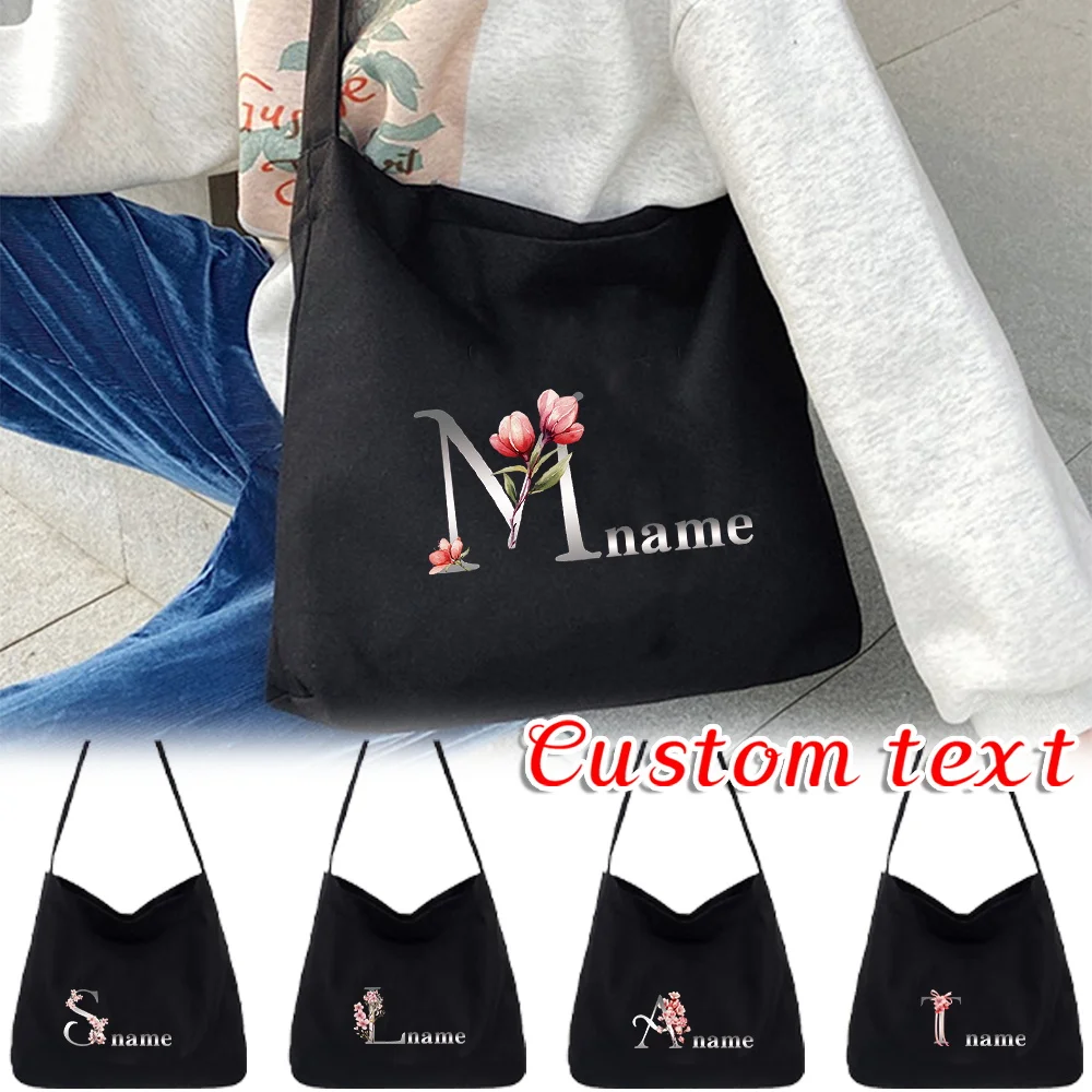 

Personalized Customization Name New Shoulder Bag Canvas Handbag Black Women's Commuting Bag for Work