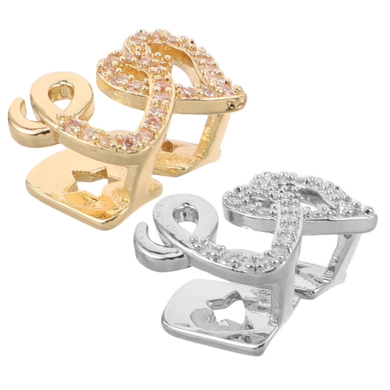 

2Pcs Double Heart Copper Mouth Grill Teeth Jewelry Kit with Shimmering Cubic Zirconia Hip Hop Fashion Tooth Caps for Parties