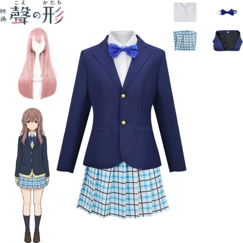 

Koe No Katachi Shoko Nishimiya Cosplay Costume Anime School Girl Outfit White Shirt Pleated Skirt Full Set for Cosplay Party