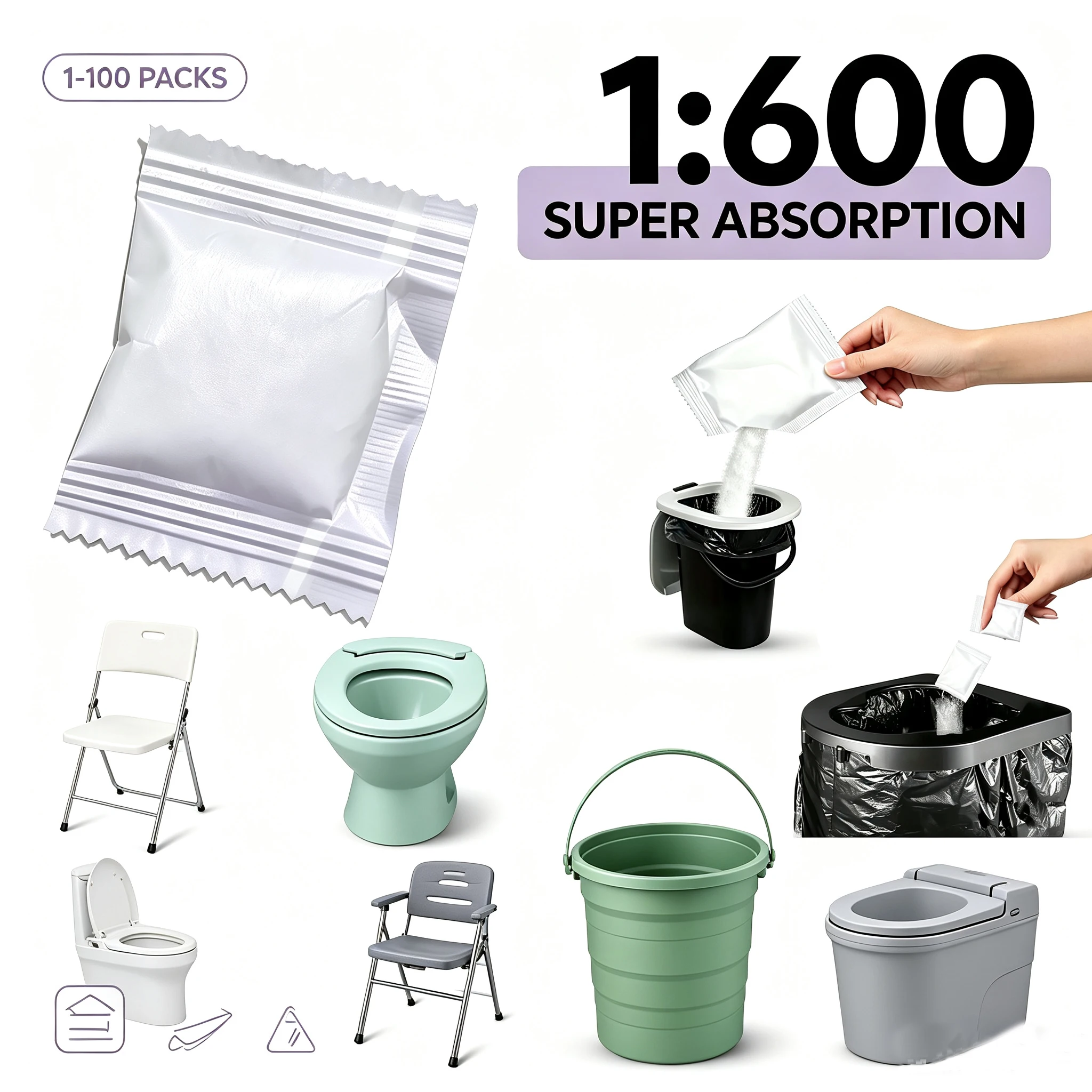 No Need to Unpack-1:6001-100 Pieces of Portable Fast absorbing StooDESIGNED FOR PORTABLE TOILET 2 Options: Use with or without