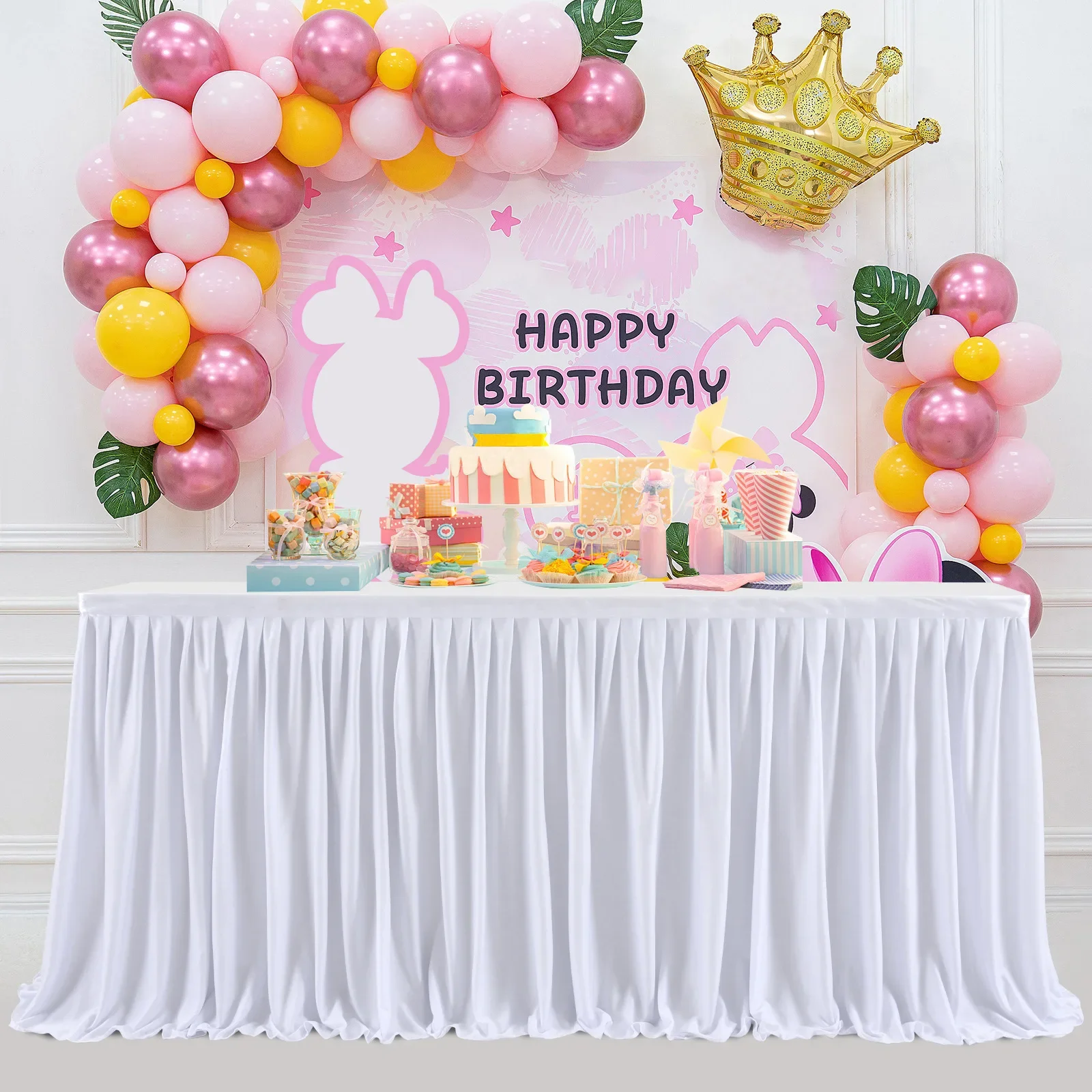 Birthday Party Table Skirt 14ft Check-in Dessert Tulle Table Skirting Wedding Hotel Conference Table Skirt Party Decoration