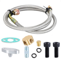 Braided SS Turbo Inlet Feed Line Kit+T3 T4 T60 T61 T70 1/8 Pnt Turbo Chargers Oil/Water Drain Return Line+Flange Gasket Adapter