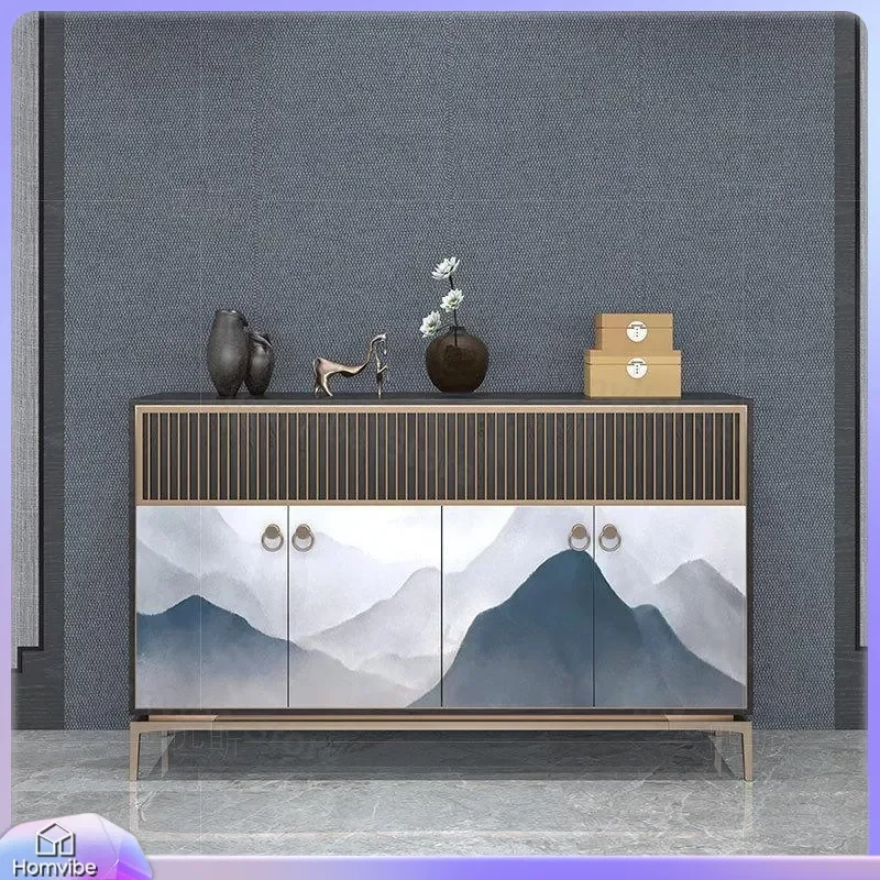 Modern Solid Wood Shoe Cabinet Entryway Storage Bench Living Room Partition Shelf Dining Sideboard Ink Splash Decorative
