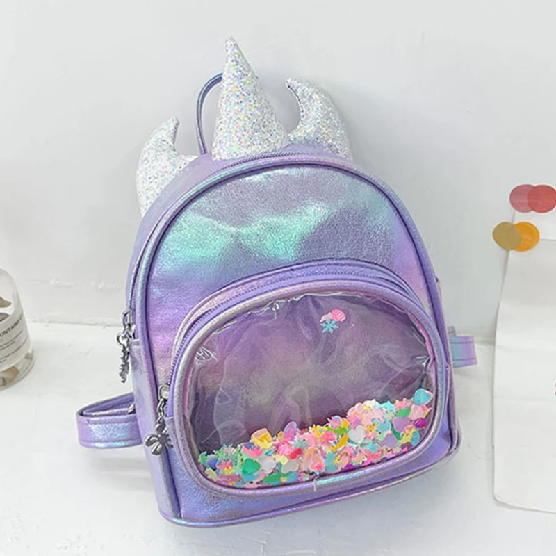 Mochila escolar con lentejuelas para niños, bolsa de libros con diseño de unicornio bonito, transparente, para guardería