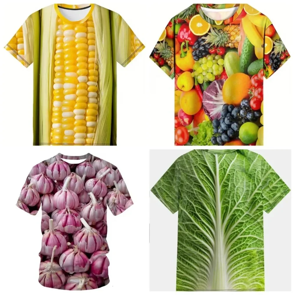 Summer 2026 Casual Breathable Kids' T-Shirt with Fun 3D Vegetable Print Casual Athletic Men's T-Shirt