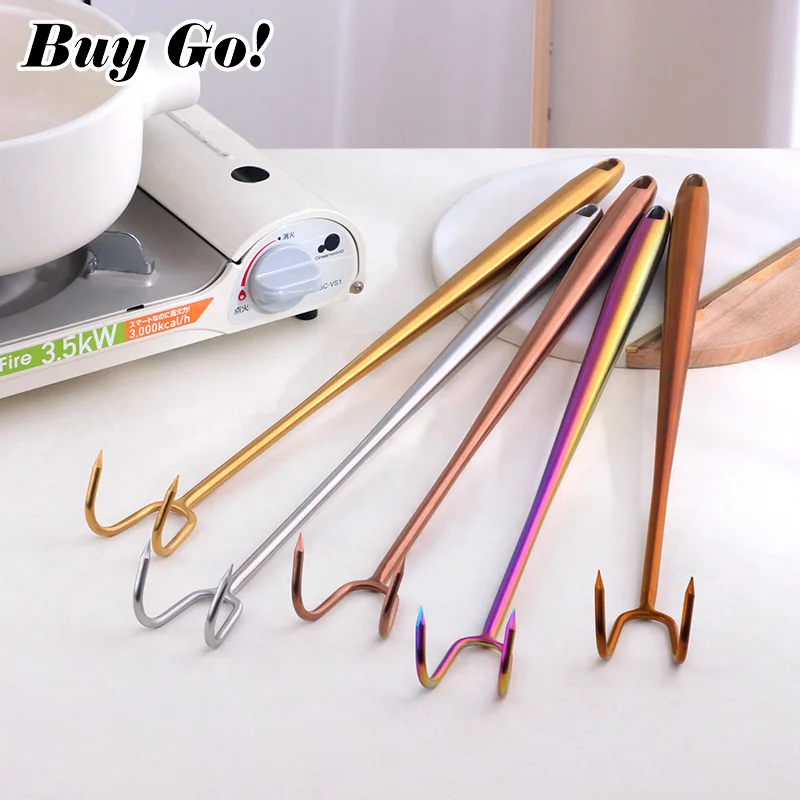 1Pc Stainless Steel Meat Hook Household Tools Long Handle BBQ Food Flipper Hooks Anti-scalding Kitchen Accessories Pork Hook