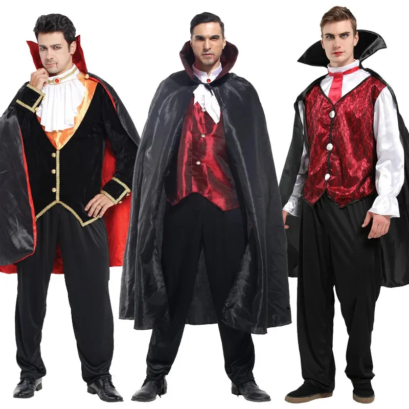

Halloween Men Medieval Vampire Cloak for Adult Scary Dracula Cosplay Cape Purim Carnival Party Dress Up