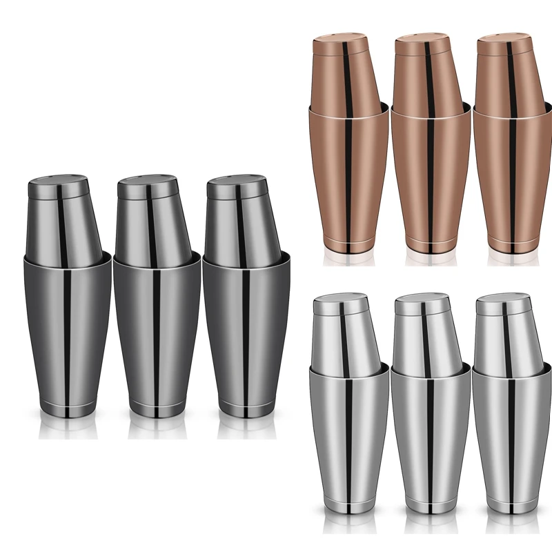 3Sets Cocktail Shakers Professional Bar Shaker Boston Shaker Set Stainless Steel Martini Shaker Drink Mixer(Rose Gold) Durable