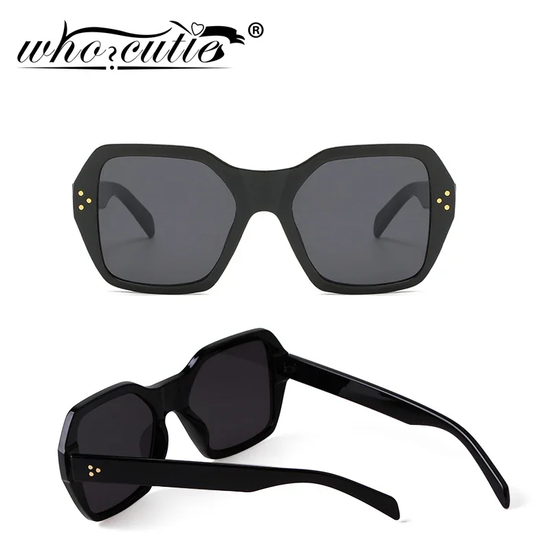 WHO CUTIE 2024 Trendy Vintage Sunglasses Women Brand Design Rivet Butterfly Frame Fashion Flat Top Lens Sun Glasses Shades S246