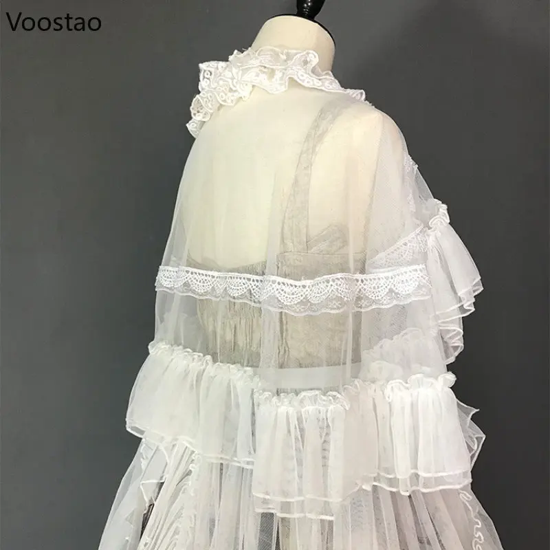 Sweet Kawaii Lolita Short Shawl Coat Women Elegant Lace Mesh Pullover Capes Gothic Girls Retro Cute Princess Poncho Outerwear