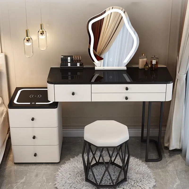 

Led Light Drawers Dressing Table Modern Minimal Desk Mirror Dressing Table Nordic Living Room Tocador Maquillaje Room Furniture