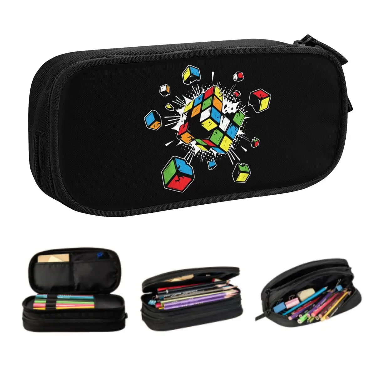 Custom Exploding Rubix Rubiks Magic Cube Cute Pencil Cases Boy Girl Large Capacity Math Gift Pencil Pouch School Supplies