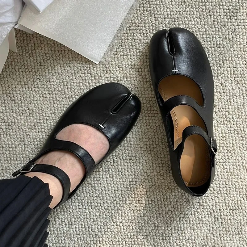 

Балетки, женские туфли Tibi с разделенным носком, черные плиссированные туфли Мэри Джейн в винтажном стиле из овчины, обувь ручной работы высокого качества