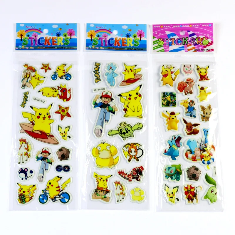 12pcs Pokemon Pikachu 3D Sticker Cartoon Tattoo Paster Sticker Customizable Puffy Bubble Stickers Birthday Party Supplies Gift