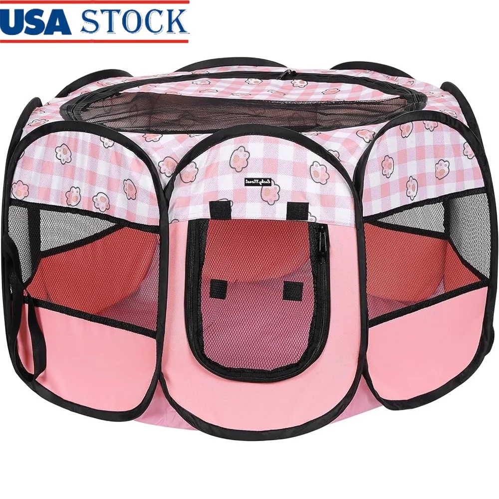 

Foldable Dog Playpen Indoor Outdoor Portable Pet Pen Mesh Zippered Top Pop Up Animal Playpen Small Medium Dogs Puppies Cats