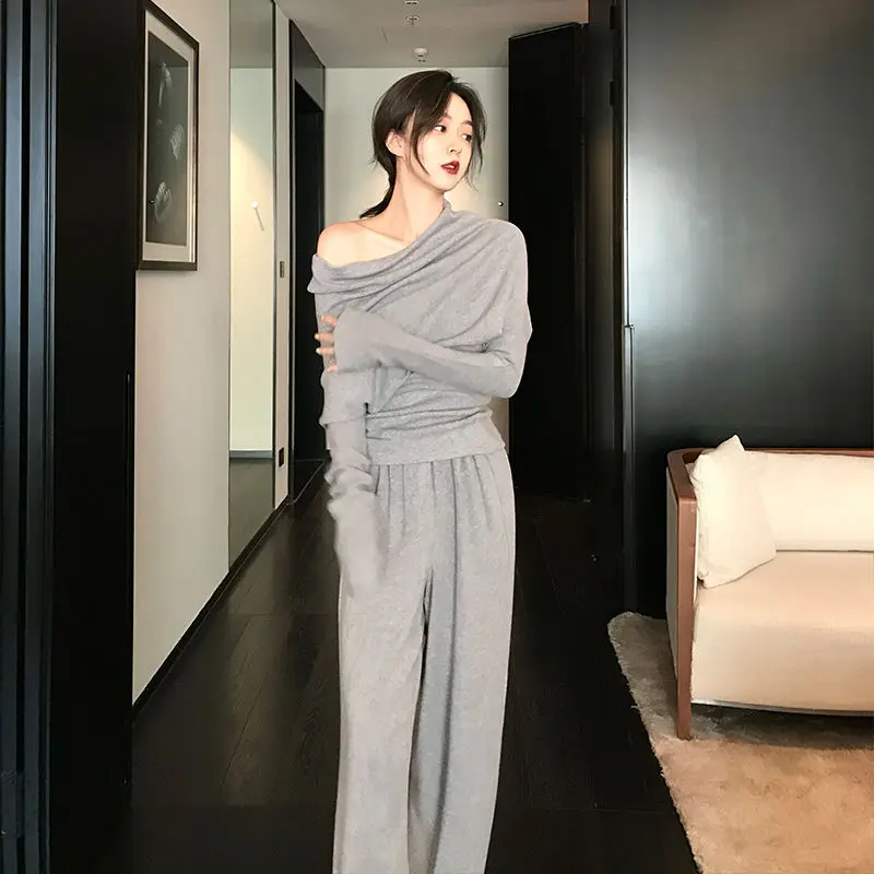 

Women's Suit Sweatshirt Wide Leg Pants Suit for Women Tracksuit Sport 2024 Spring New Fashion 2 Two Piece Set Clothing E427