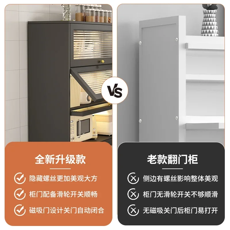 Armadietto portaoggetti multifunzionale per uso domestico con porta ribaltabile da cucina, armadietto per forno a microonde per piccoli elettrodomestici