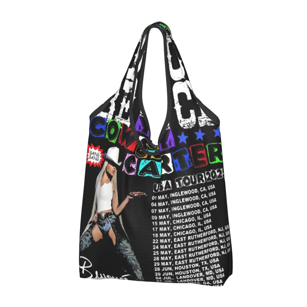 

Reusable Beyonce Cowboy Carter Tour 2025 Shopping Bags for Groceries Foldable Grocery Bags Washable Large Tote Bags