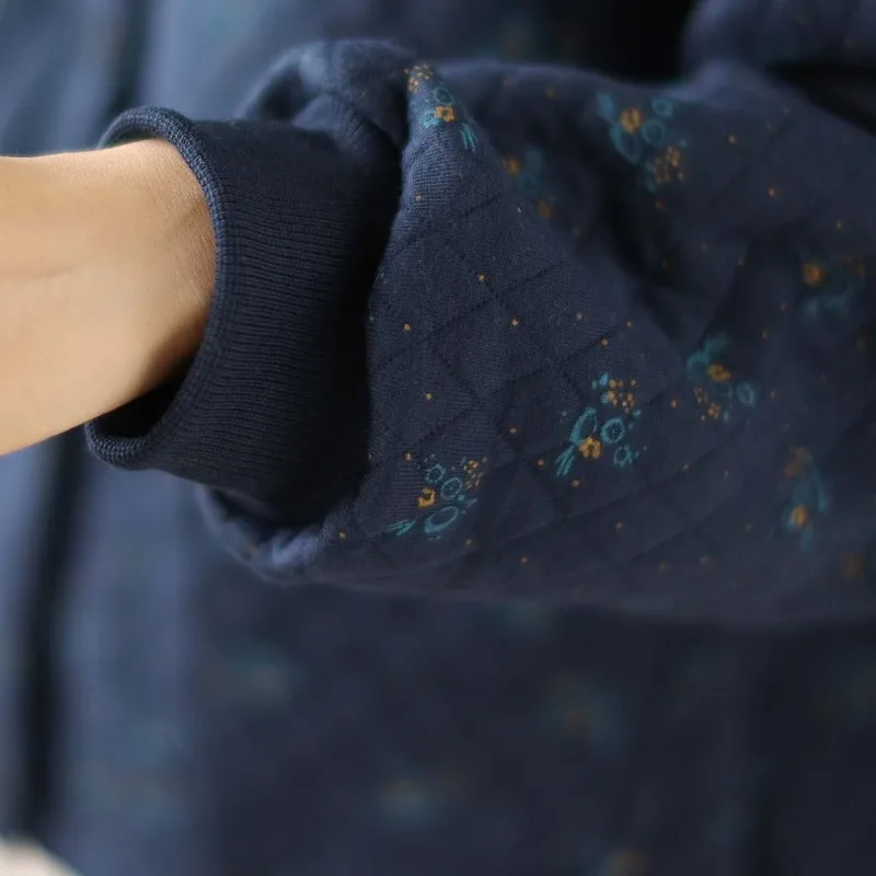 سترة صوفية بأكمام طويلة ورقبة دائرية وأزرار سفلية مع ألوان متباينة مطبوعة، بلوزة فضفاضة كاجوال عصرية للنساء