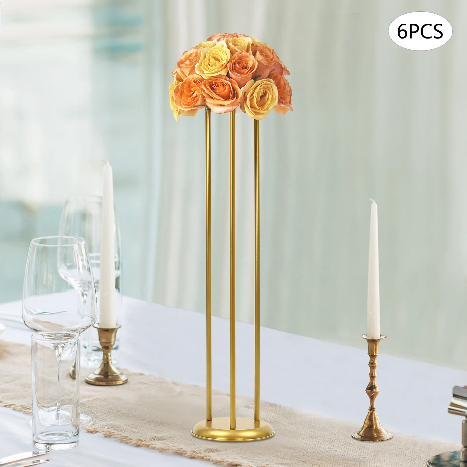 6 Pcs Gold Columnar Flower Display Stand | 2080cm, Floor Mount, Carbon Steel Columnar Flower Display Racks