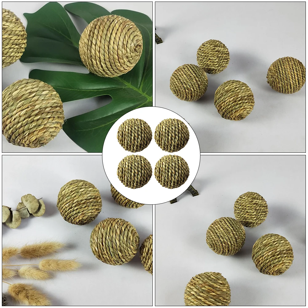 

4pcs Grass Ball Pet For Hamster Woven Ball Hamster Chinchilla Parrot Natural Safe Chew Training Plaything Green