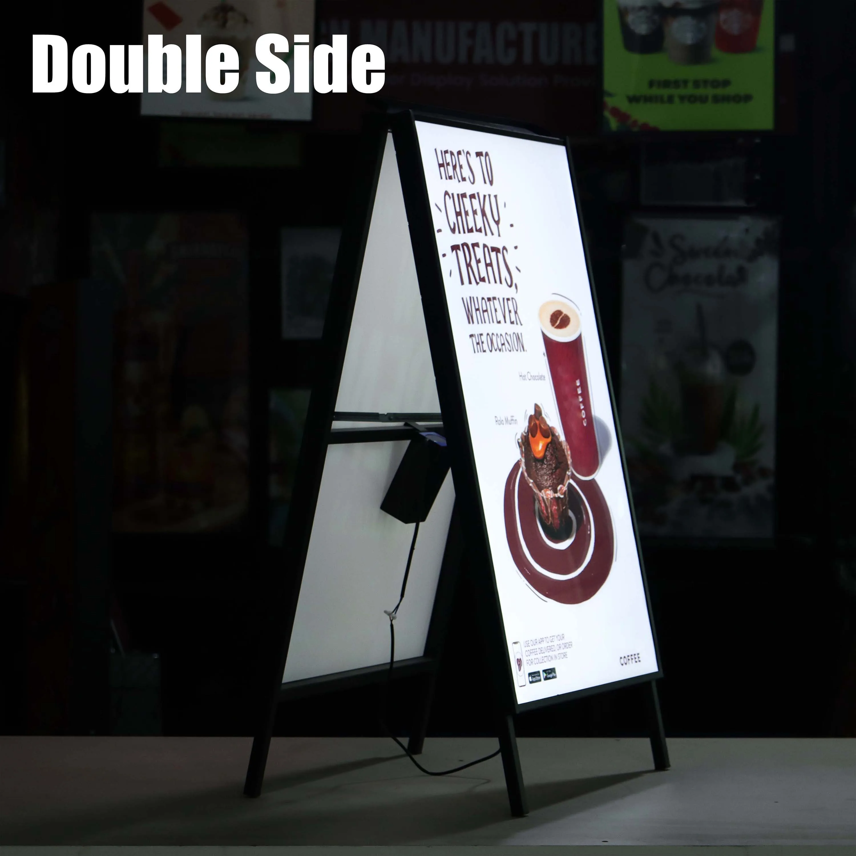 Double Side Plugging Menu Poster Sign LED Light Box Floor Standing "A" board per espositore per caffetteria ristorante Bar