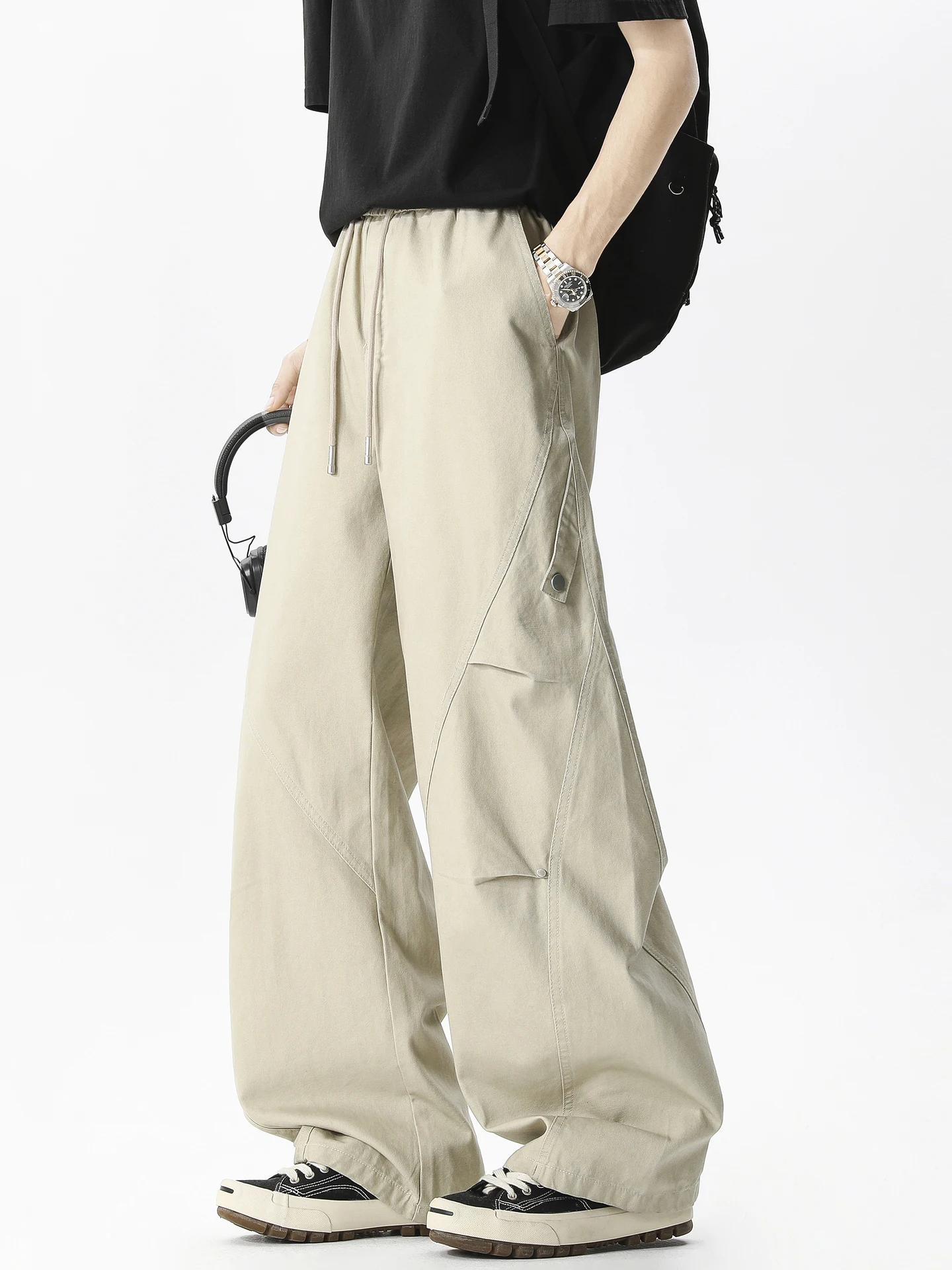 

Модные ретро-брюки с деконструированным пэчворком, прямые, свободные, широкие, повседневные, длинные, удобные, универсальные, для мужчин