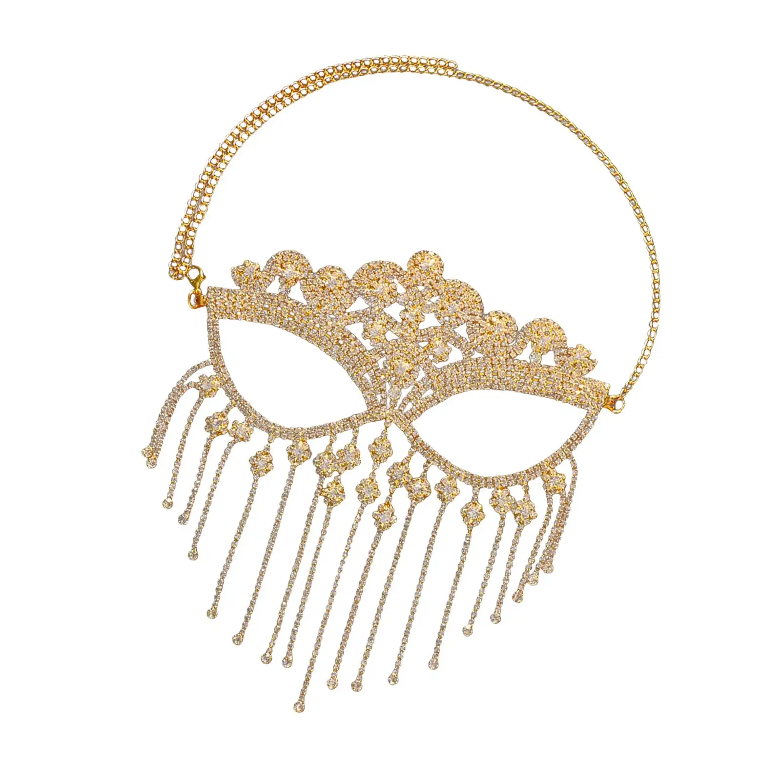 Sparkling Rhinestone Veil Face Chain Mask for Carnival Ball Costume Party Dance Show Women Accessory