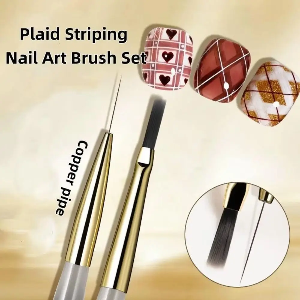 Caneta para Nail Art com Padrão Xadrez Francês Durável, Pincéis Profissionais para Detalhes de Nail Art, Caneta para Grid de Nail Art para Esmalte em 