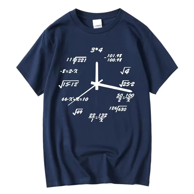 Men's T-shirt Blend Casual Funny Math Clock Print Summer Loose O-neck T Shirt for Men women Short Sleeve T-shirt Male Tops