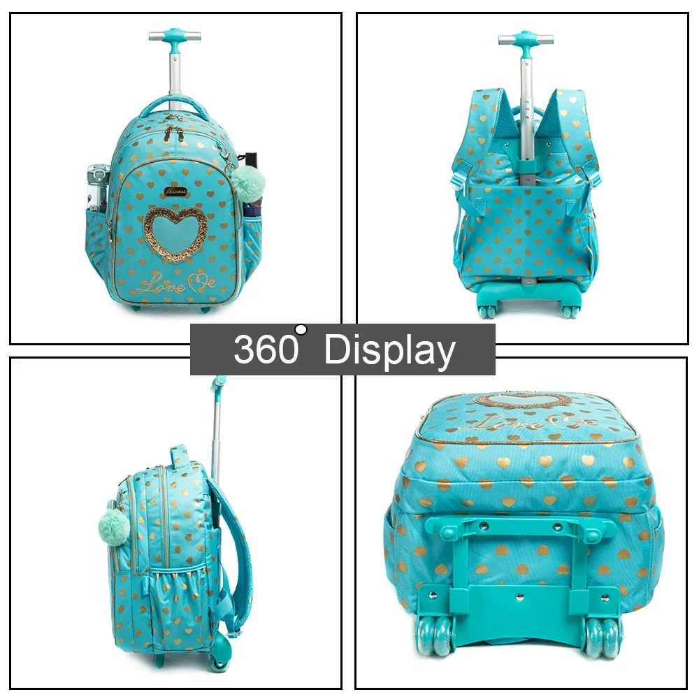 Children School Bag Rolling Backpack Wheeled Backpack for Girls School Trolley Bag Wheels Kids Travel Luggage Trolley Backpacks