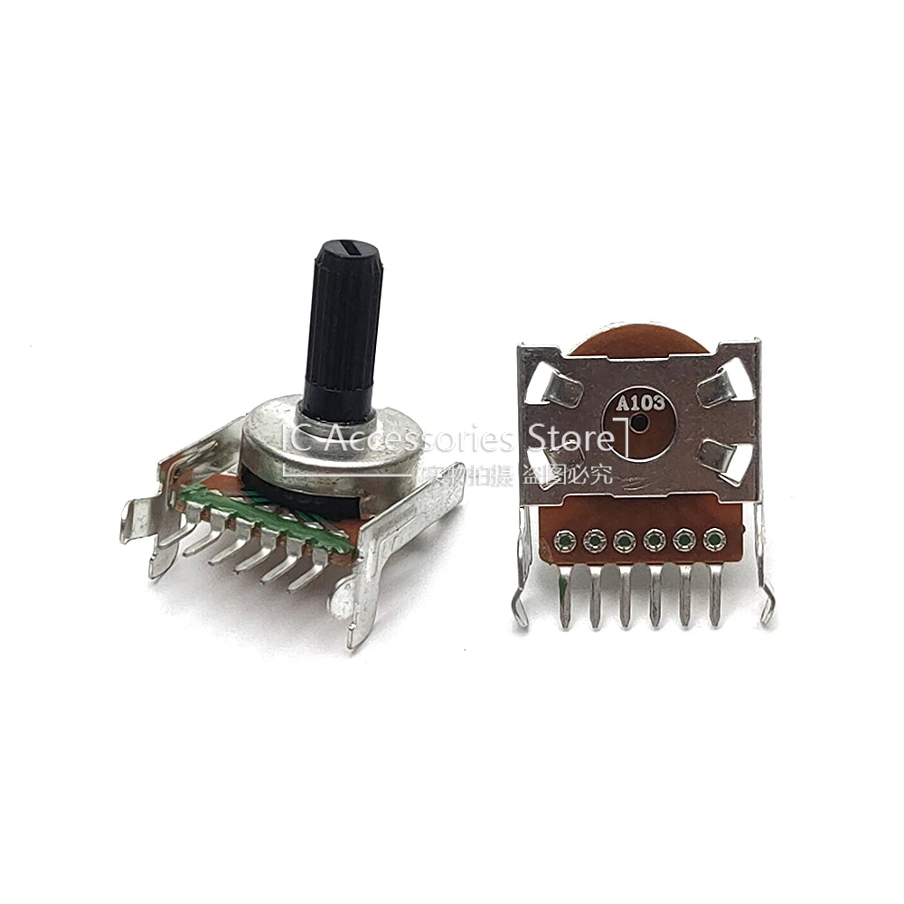 1PCS 161 Type Horizontal 6Pin Single Potentiometer A10K A103 Amplifier Audio Volume Adjustment Potentiometer Flower Shaft 15MM
