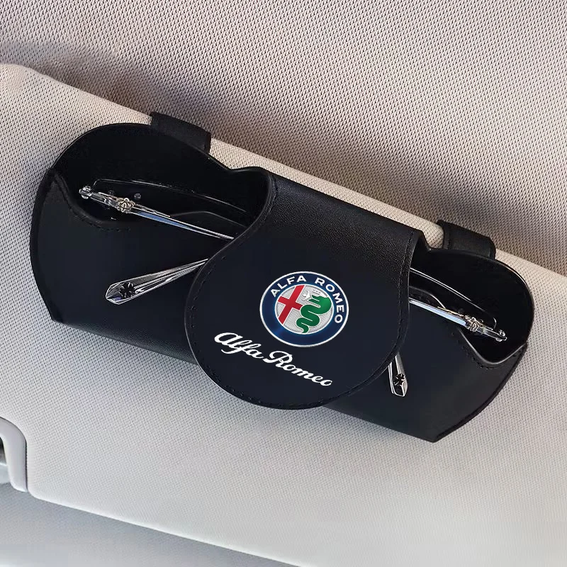 

2026 Hot Car Sticker PU Leather Car Sunglasses Holder Sunglasses Case Clip Storage Box For Alfa Romeo Sportiva Giulia Giulietta