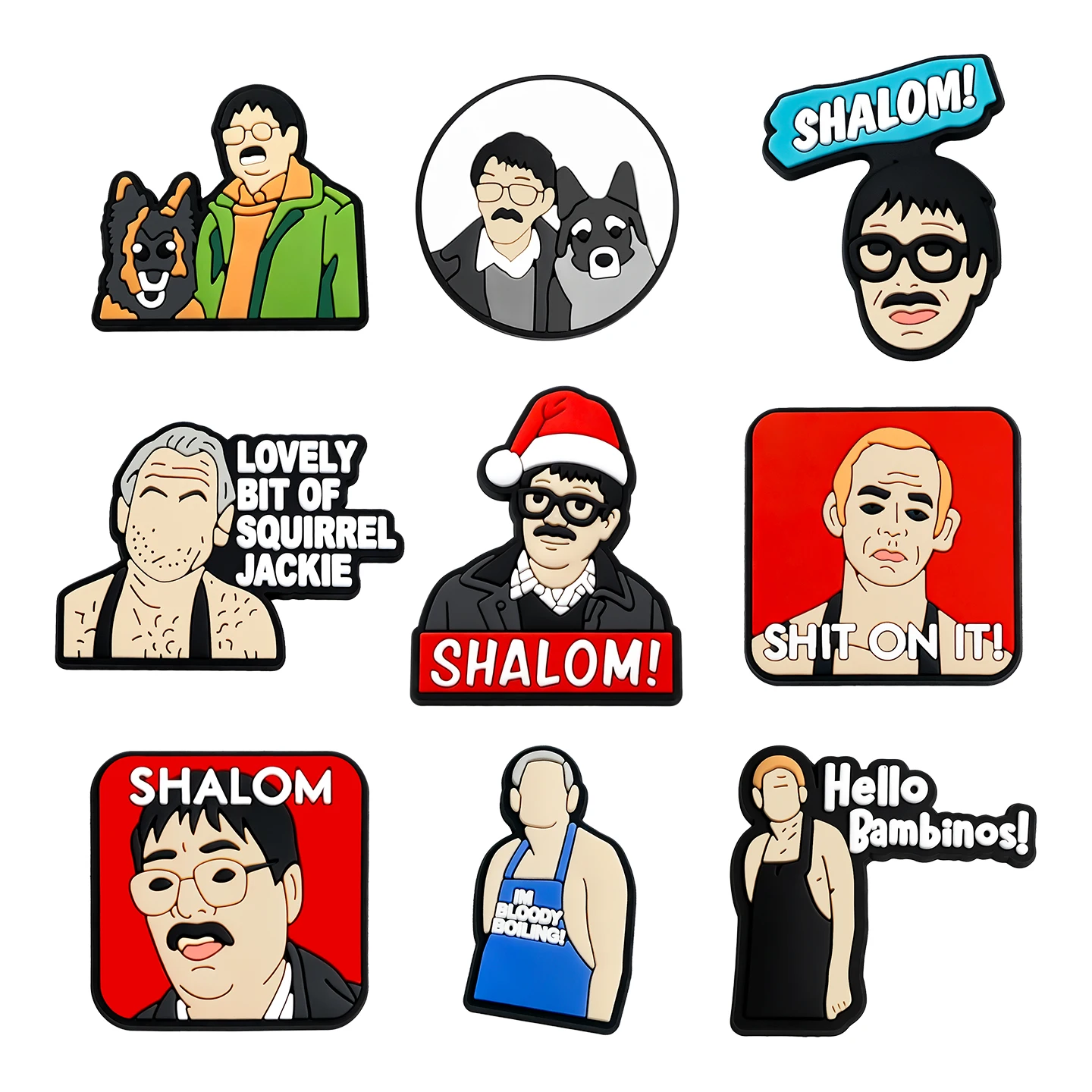 9-50Pcs Wholesale Shalom Dog PVC Shoe Decorations Hello Bambinos Man Slipper Button Charms For Funny Party Gift