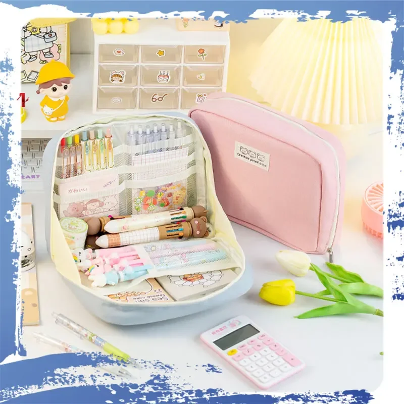 Imagem -04 - Estojo para Lápis Kawaii Menina Bolsa de Grande Capacidade Bolsa Escola e Escritórios Japonês e Coreano Material Escolar de Volta