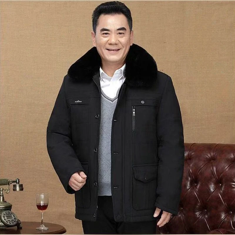 New 2024 Middle-Aged and Elderly Men\'s Long Cotton Loose Jacket Plush Thick Grpa\'s Autumn  Winter Coat Clothes A256