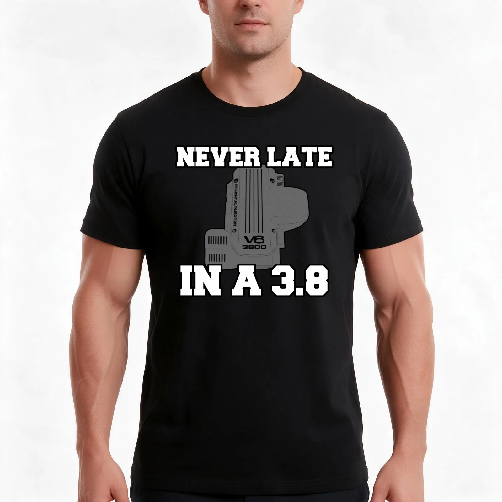 Never Late - Holden 3.8 Ecotec V6 Commodore T-Shirt, Summer Casual Cotton Tee, Oversized Streetwear Tops, Vintage Graphic Print