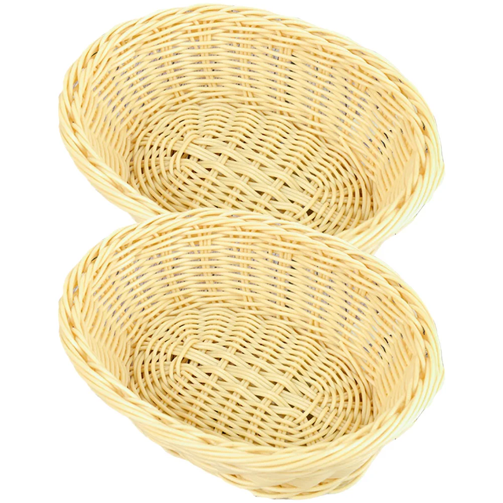 

2pcs Woven Jewelry Baskets Storage Containers Braided PP Rattan Lightweight Bedroom Office Snack Fruit Basket