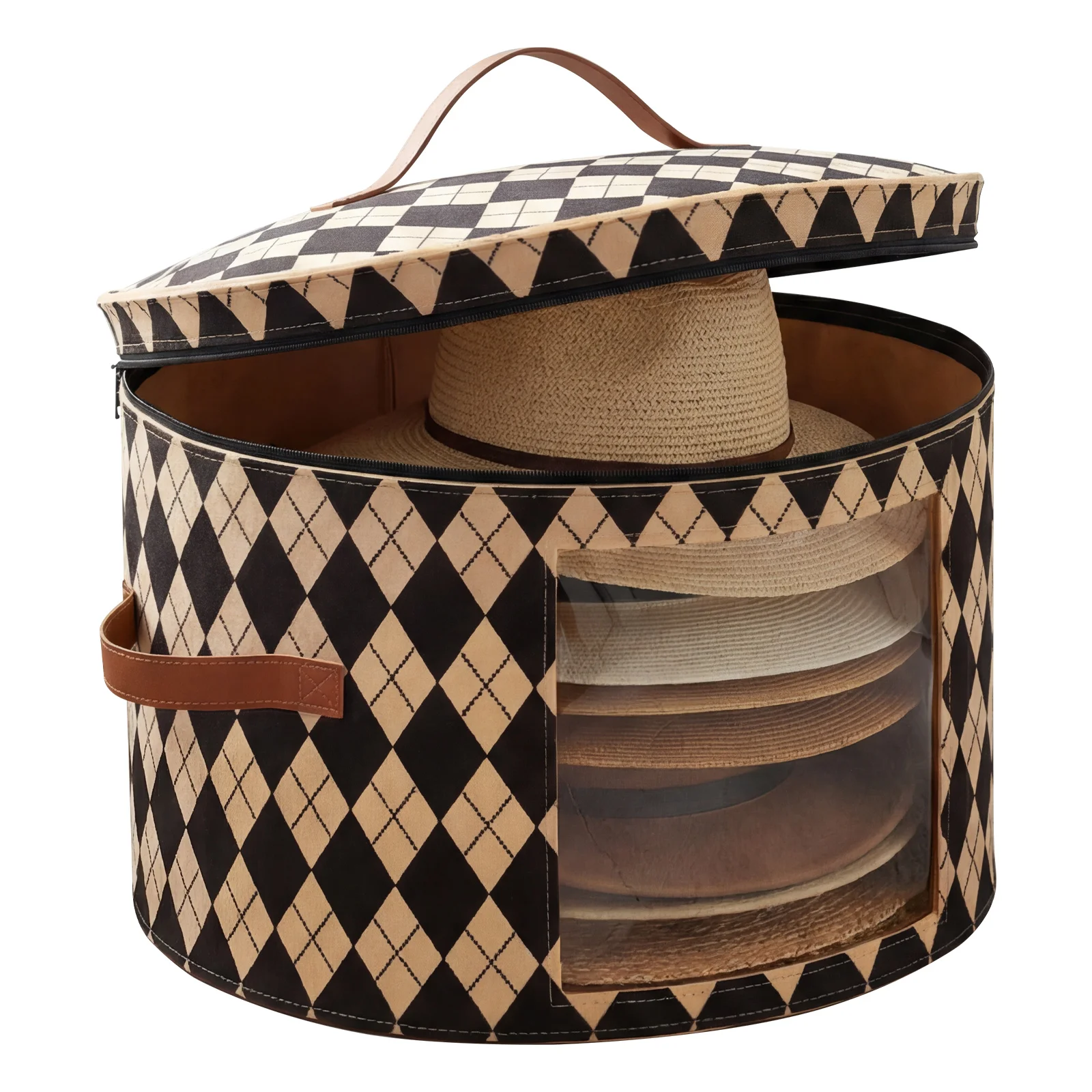 Image of Hutaufbewahrungsbox Große Runde Faltbare Filzhutbox mit Reißverschluss Staubdichter Deckel Reise-Hutboxen Kleiderschrank-Organizer