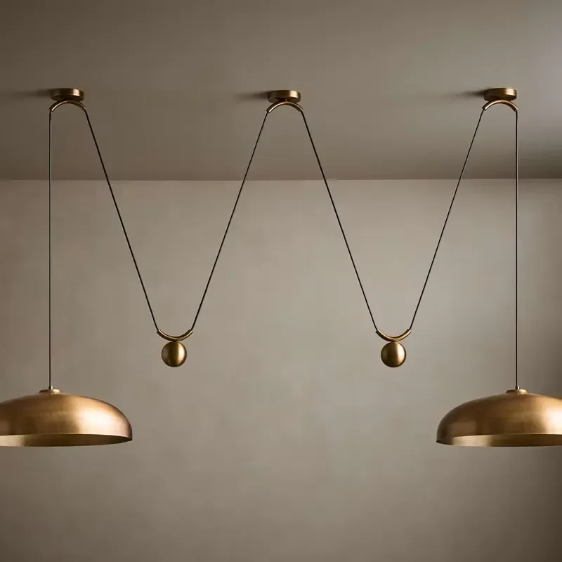 Vintage Modern Adjustable Brass Pendant Lamp Dome Shade Hanging Light for Villa Dining Area Kitchen Bar Hotel Interior view 6
