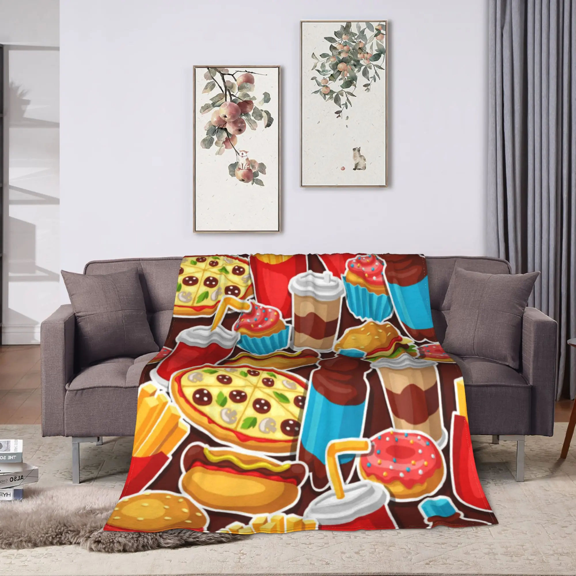 Warm Blanket Girls Boys Airplane Travel fast food meal Throw Blanket  Flannel Bedspread For Outdoor Novelty Sofa Bed Cover
