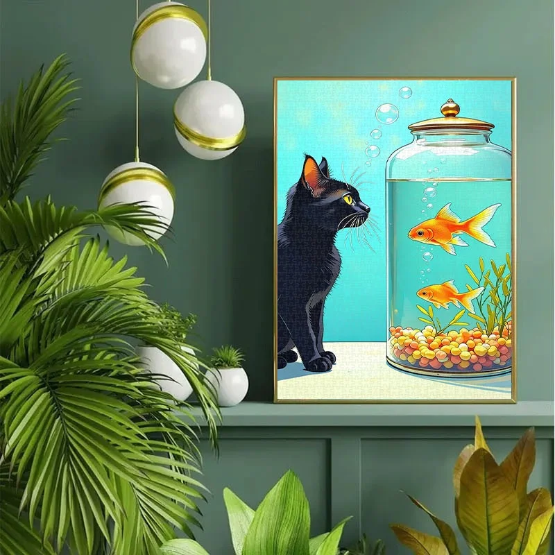 1000pcs Black Cat & Goldfish Puzzle - -Scale Challenge with Cute Feline & Fish Pieces, Premium Cardboard Brain- for s & Famili