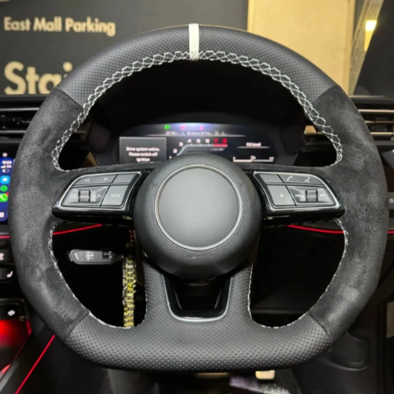 DIY Premium Suede S3 8Y A4 B9 A5 F5 2020-2025 Accessories Custom Fit Non-Slip Sport Grip Wrap Steering Wheel Cover For Audi A3