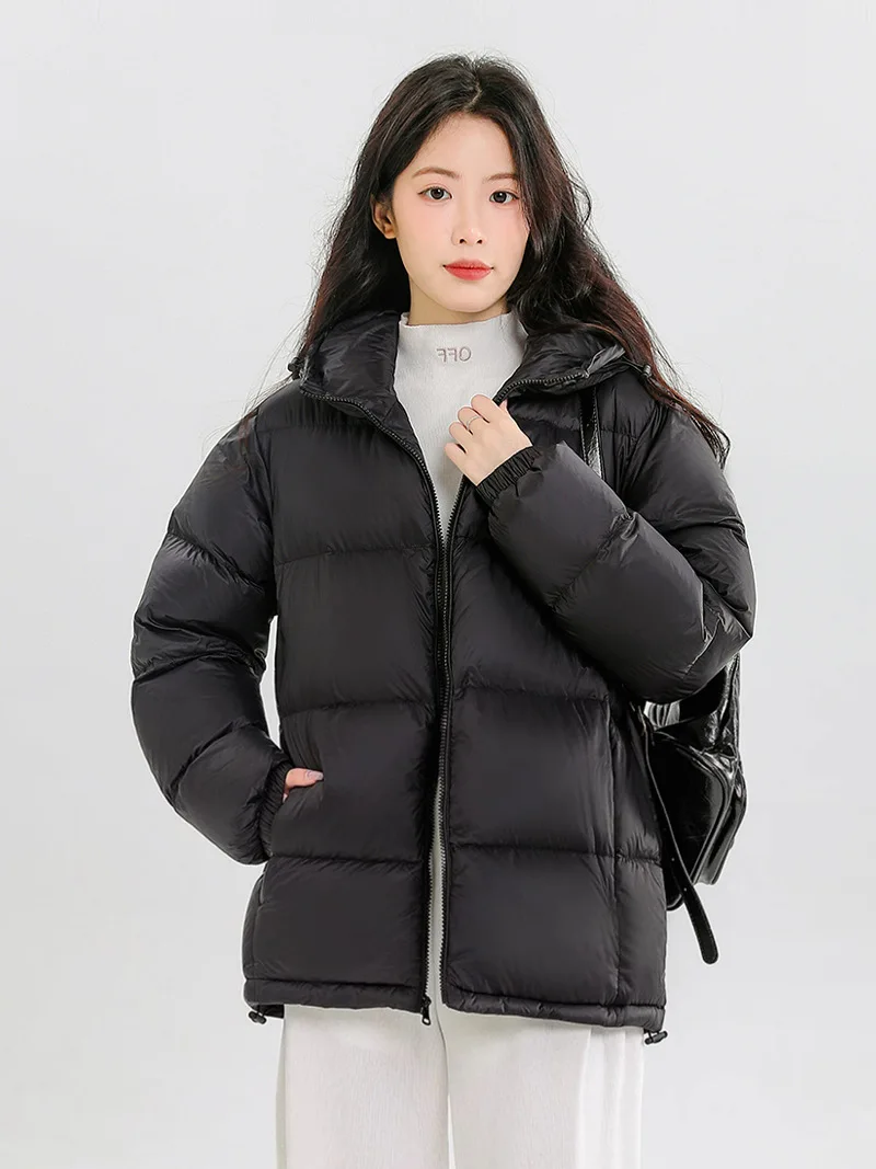 Women Winter Black Thick Coat Stylish Hooded Warm Parkas 90% White Duck Down Filled Light Weight