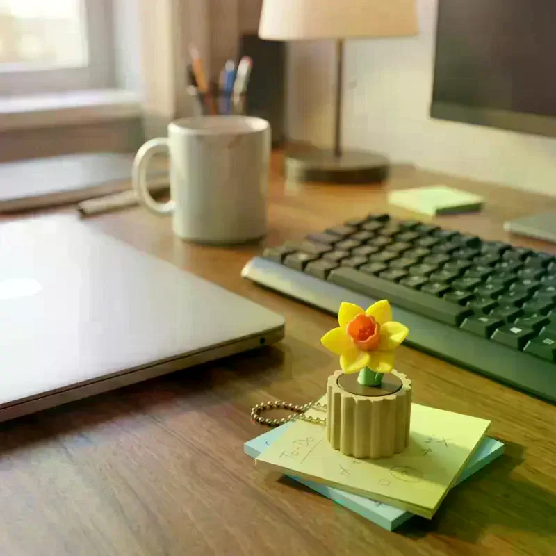 Potted Flower Fidget Charm, Eco-Friendly PLA 3D Printed Spring Floral Plant Style Decompression Backpack Decor Keychain Tiny